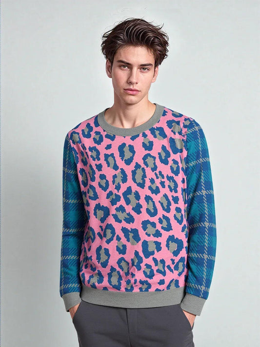 Leopard in Pink and Blue Spotted Jubilee Knitted Crewneck Sweater