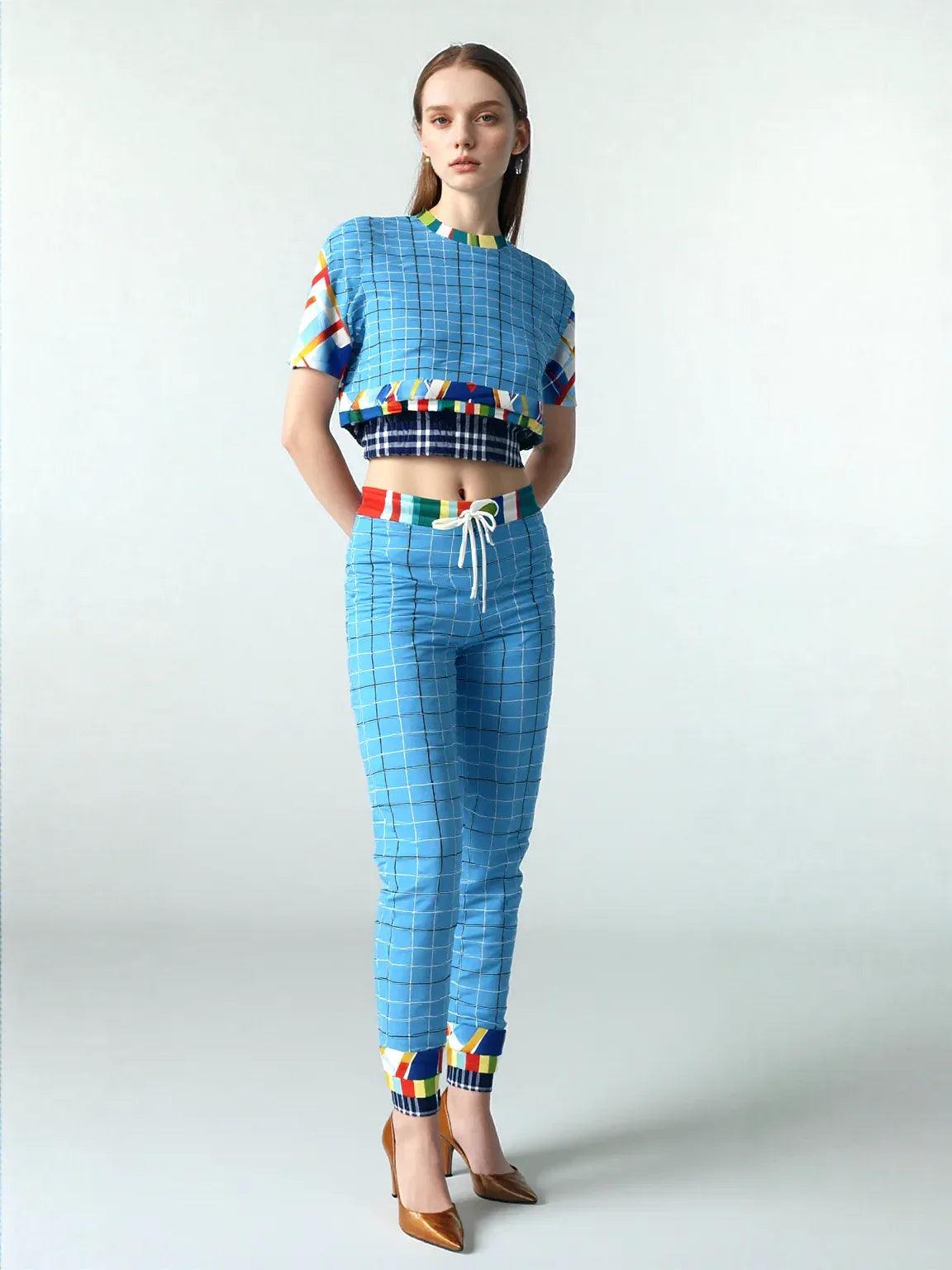 Liberty Blue Windowpane Plaid Eco-Poly Joggers