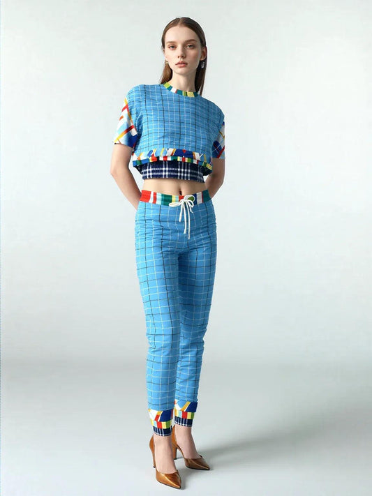 Liberty Blue Windowpane Plaid Eco-Poly Joggers