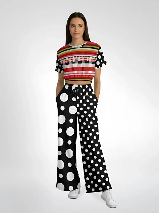 Life in Matchbook Plaid and Stripes Eco-Poly Short Sleeve Cropped Pullover