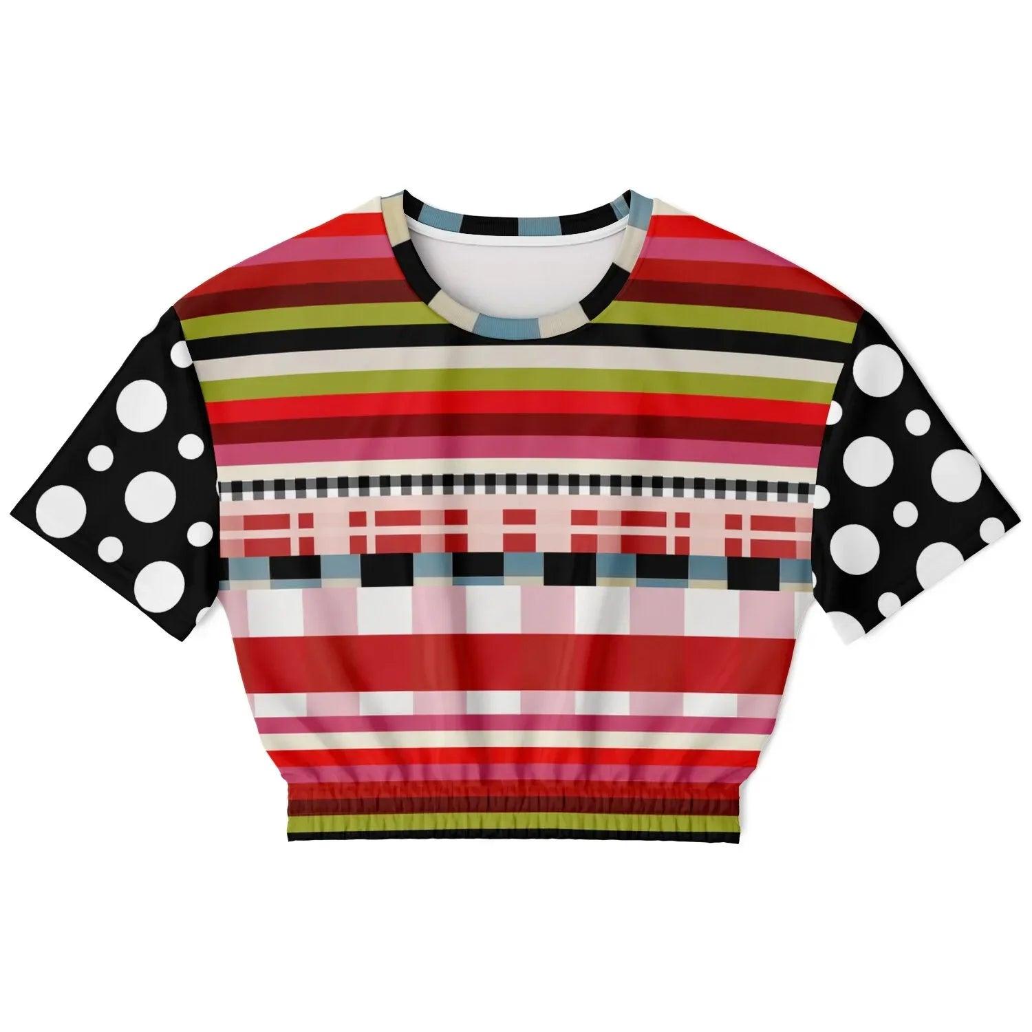 Life in Matchbook Plaid and Stripes Eco-Poly Short Sleeve Cropped Pullover