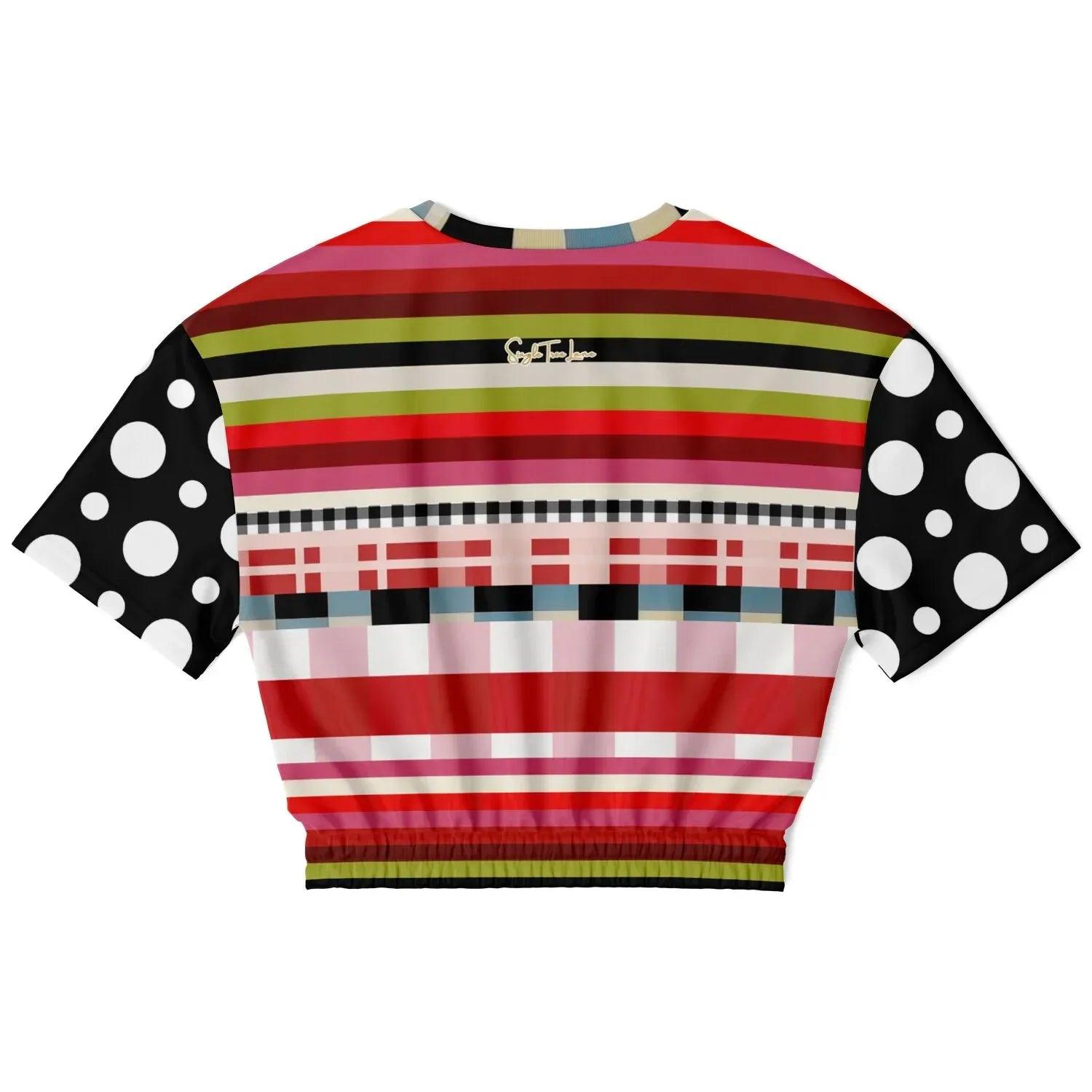 Life in Matchbook Plaid and Stripes Eco-Poly Short Sleeve Cropped Pullover