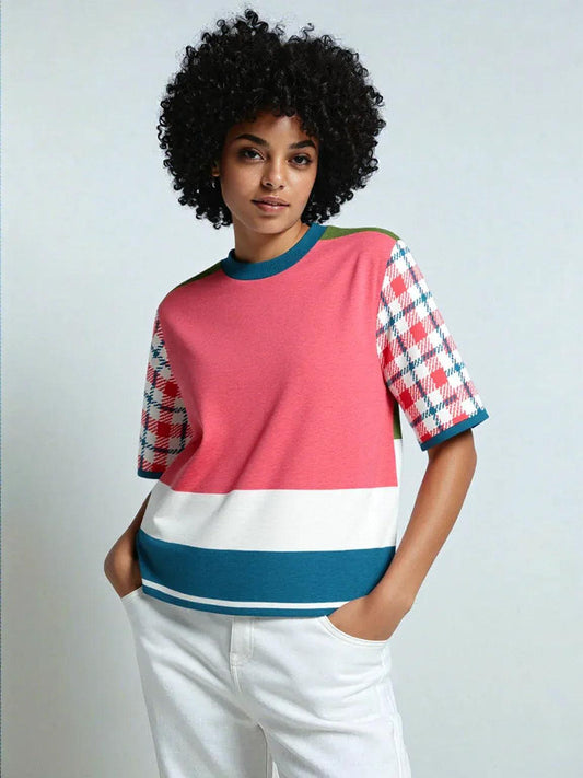 Life is Beautiful in Coral Pink - A Striped Sweater Knit Tee