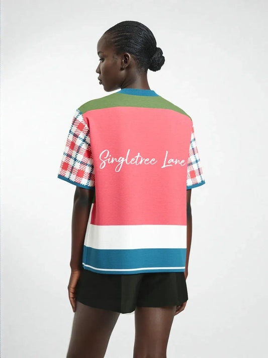 Life is Beautiful in Coral Pink - A Striped Sweater Knit Tee