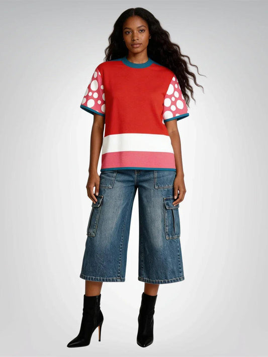 Life is Beautiful in Red - A Striped Sweater Knit Tee