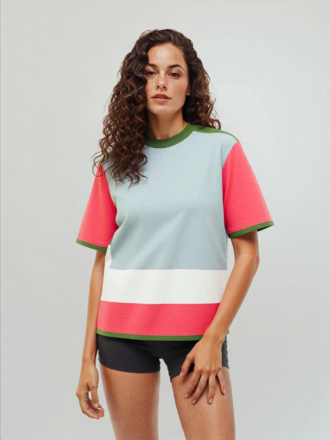 Life is Beautiful in Sky Blue - A Striped Sweater Knit Tee