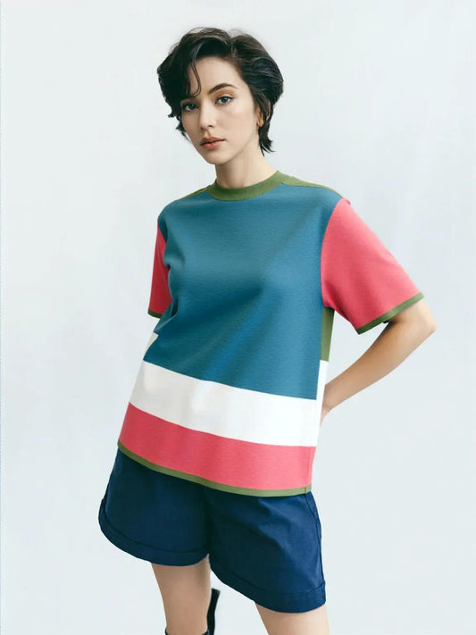 Life is Beautiful in Teal - A Striped Sweater Knit Tee