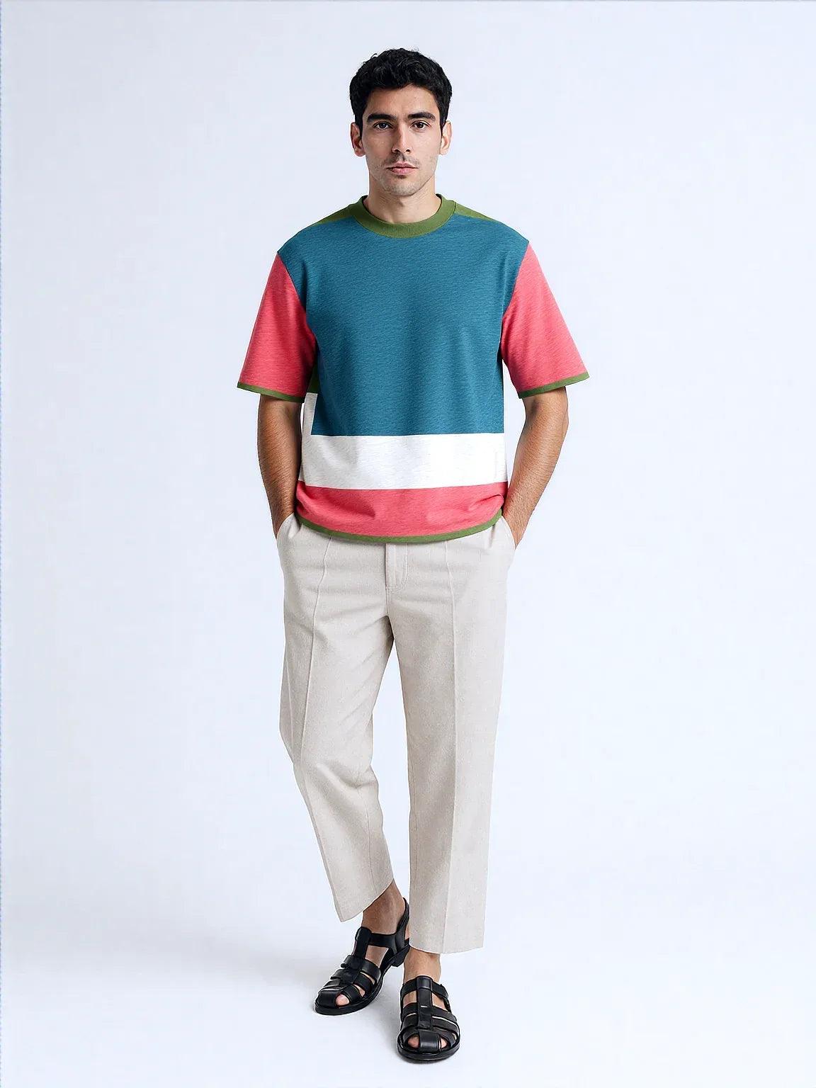 Life is Beautiful in Teal - A Striped Sweater Knit Tee