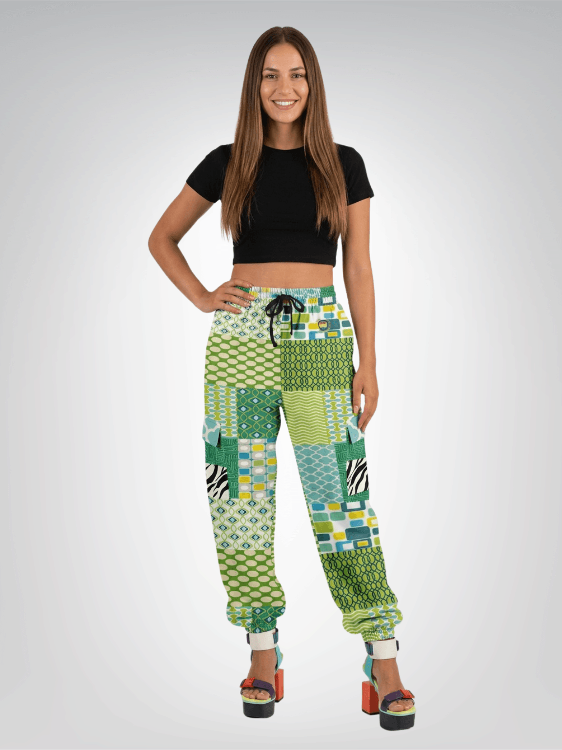 Lime Aqua Mod Mosaic Eco-Poly Cargo Joggers