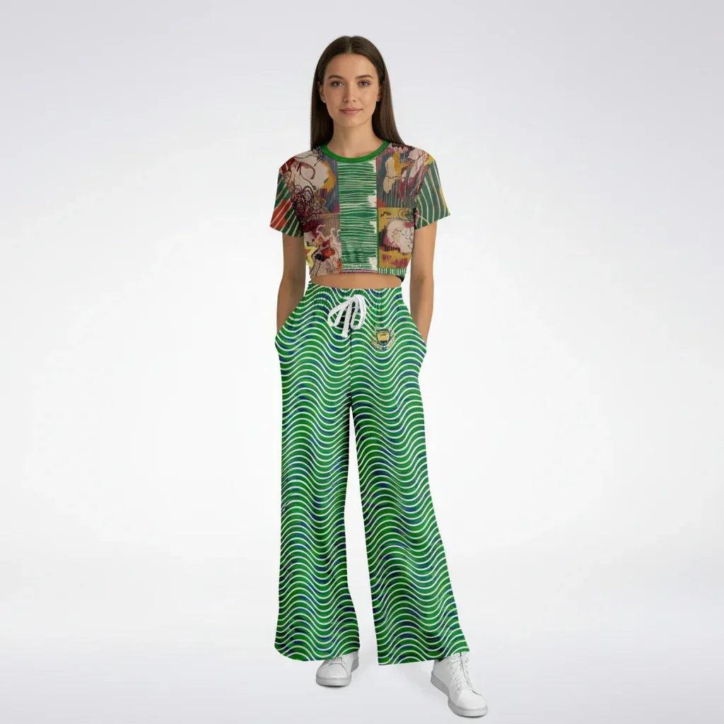 Path is Never Straight in Green Stripe Eco-Poly Wide Leg Pants