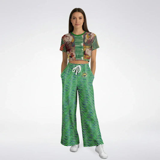 Path is Never Straight in Green Stripe Eco-Poly Wide Leg Pants
