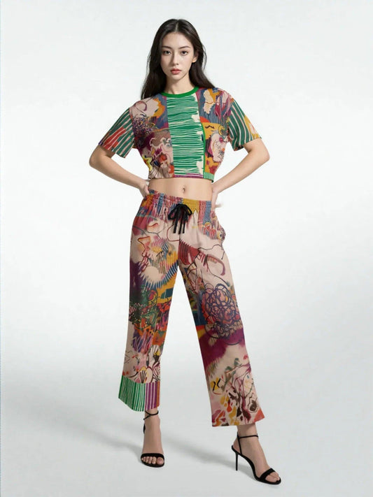 Live From Philadelphia in Abstract Floral Eco-Poly Wide Leg Pants