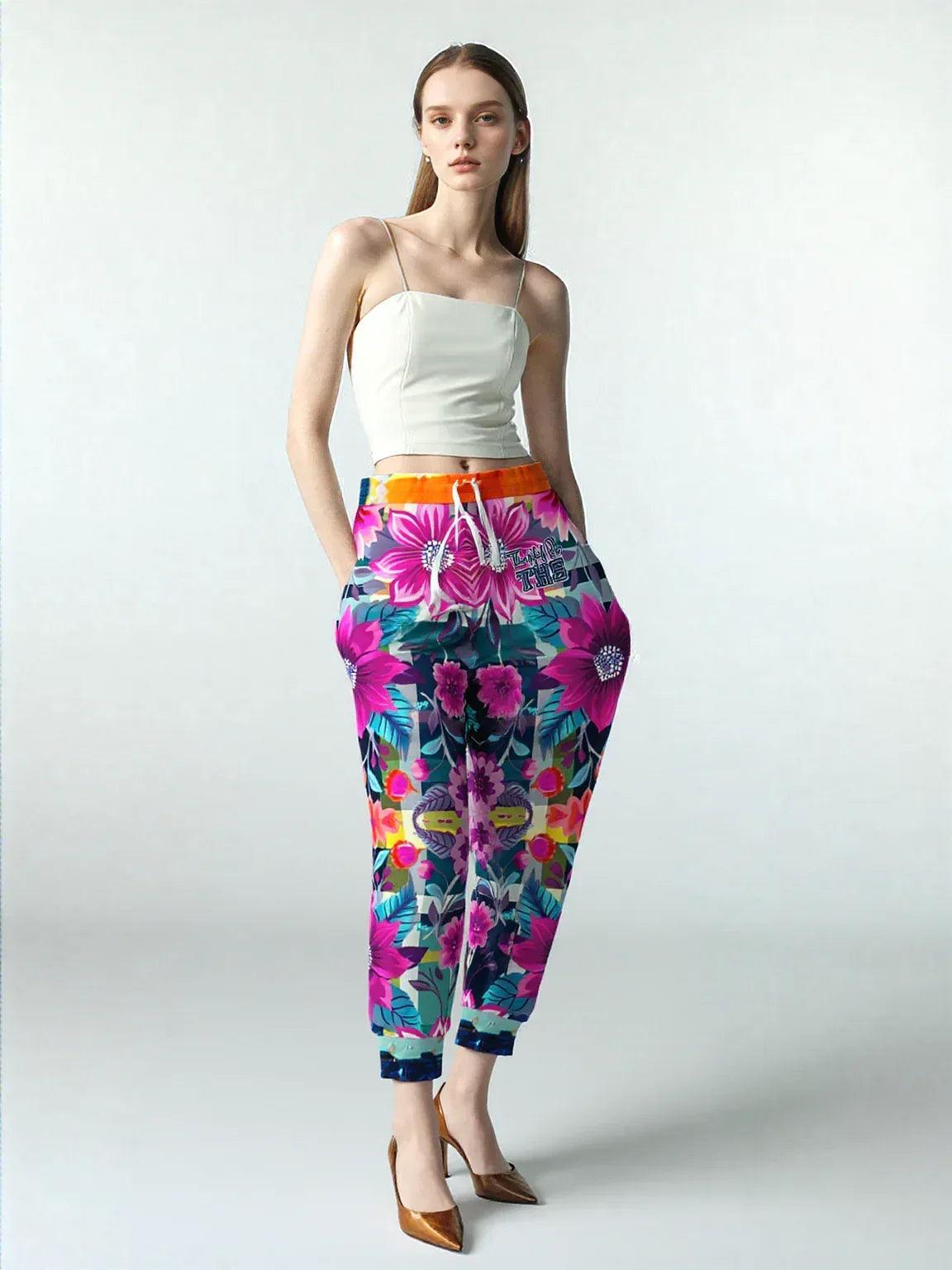 Look of Betrayal Pink Plaid Floral Eco-Poly Unisex Joggers