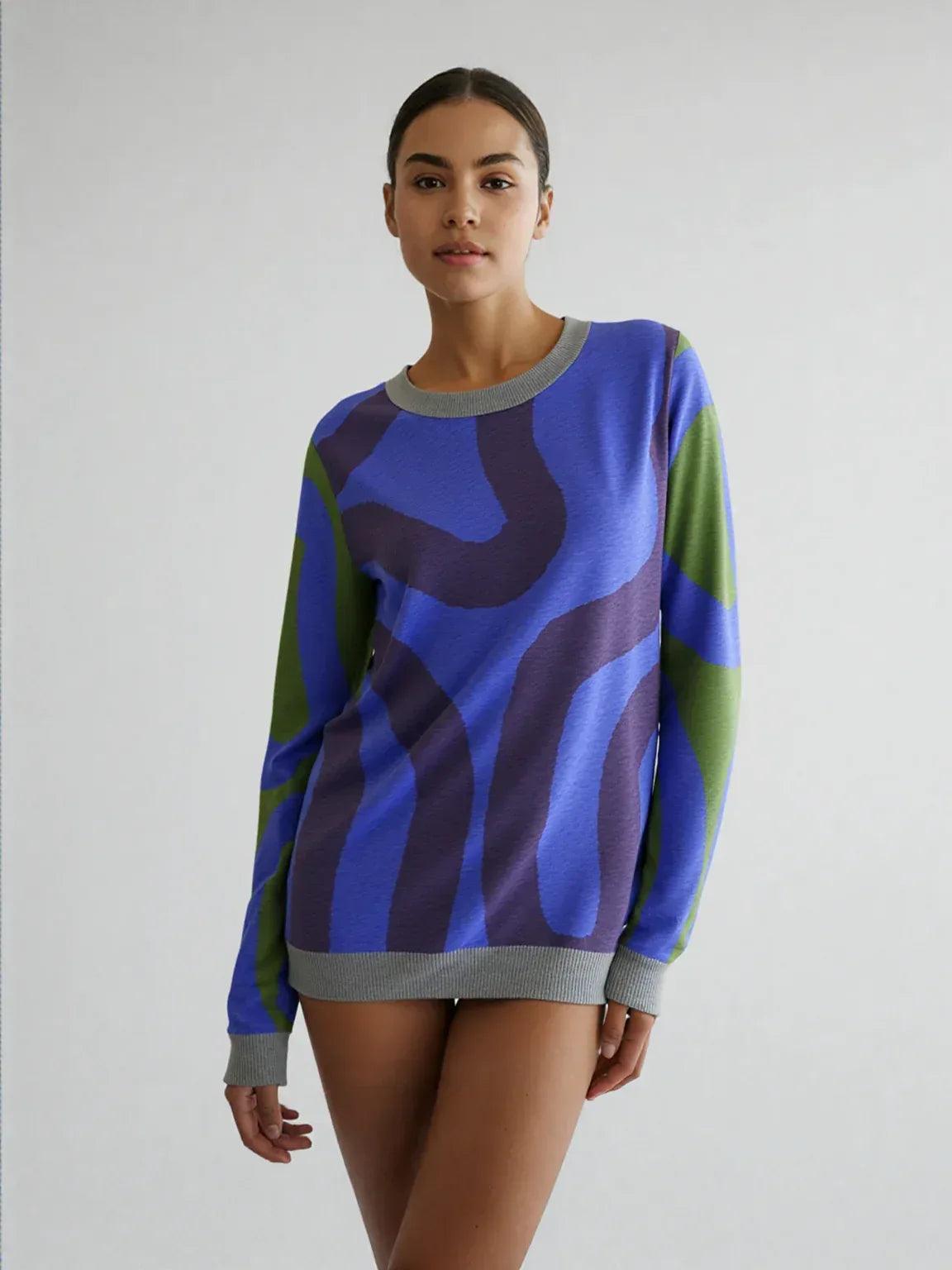 Lost in the Maze in Purple Knitted Crewneck Sweater