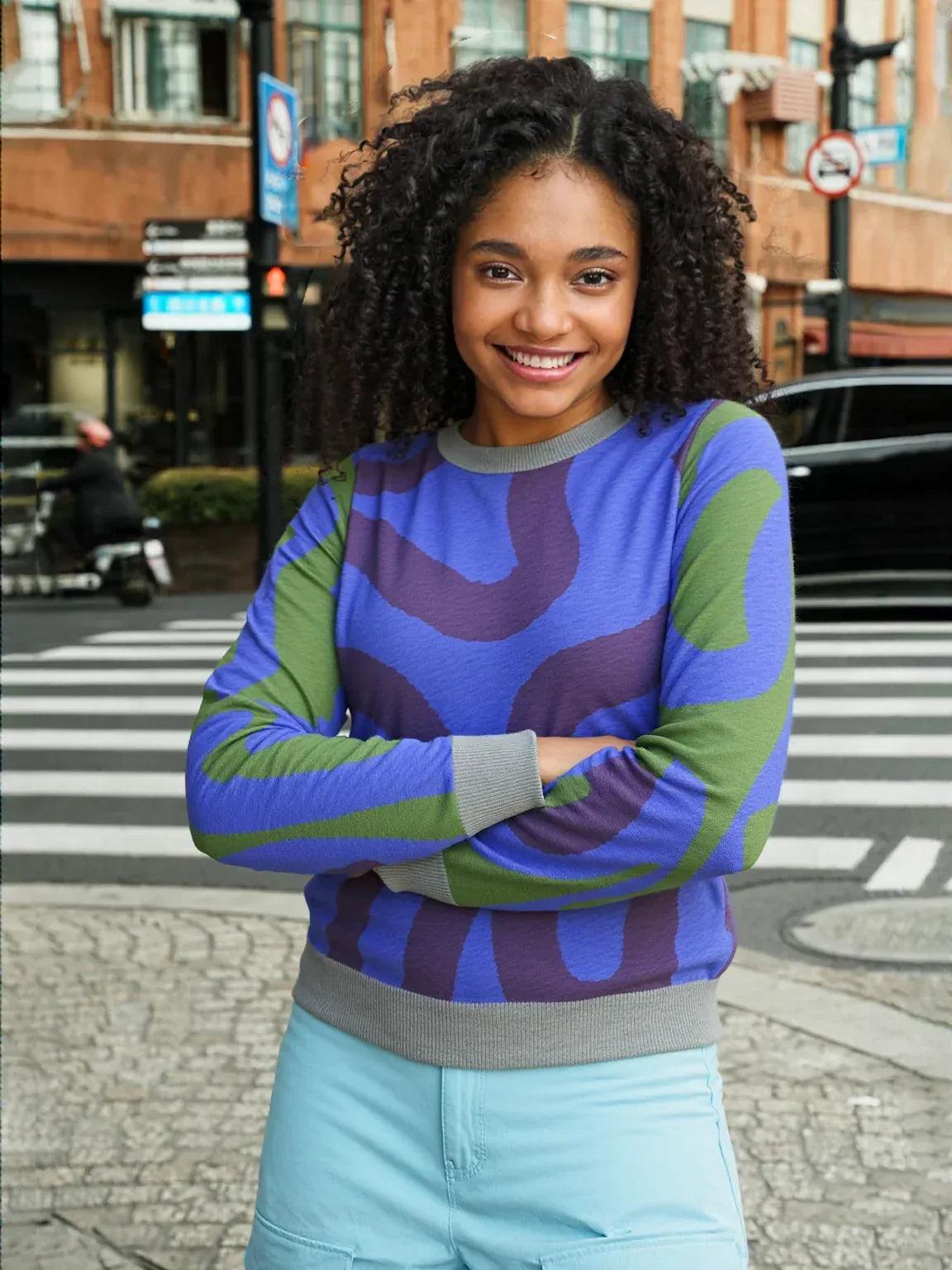 Lost in the Maze in Purple Knitted Crewneck Sweater