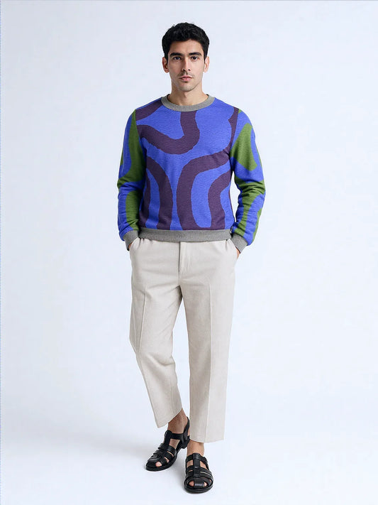 Lost in the Maze in Purple Knitted Crewneck Sweater