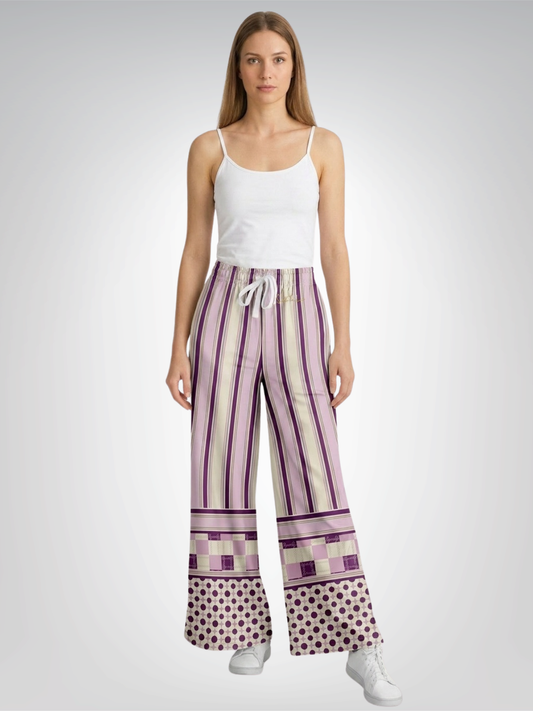Maharani Bloom in Purple and Pink Stripe Eco-Poly Wide Leg Pants