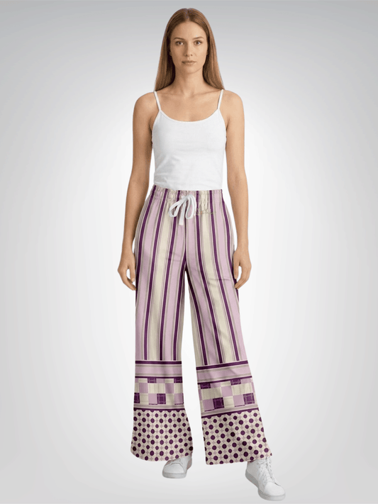 Maharani Bloom in Purple and Pink Stripe Eco-Poly Wide Leg Pants
