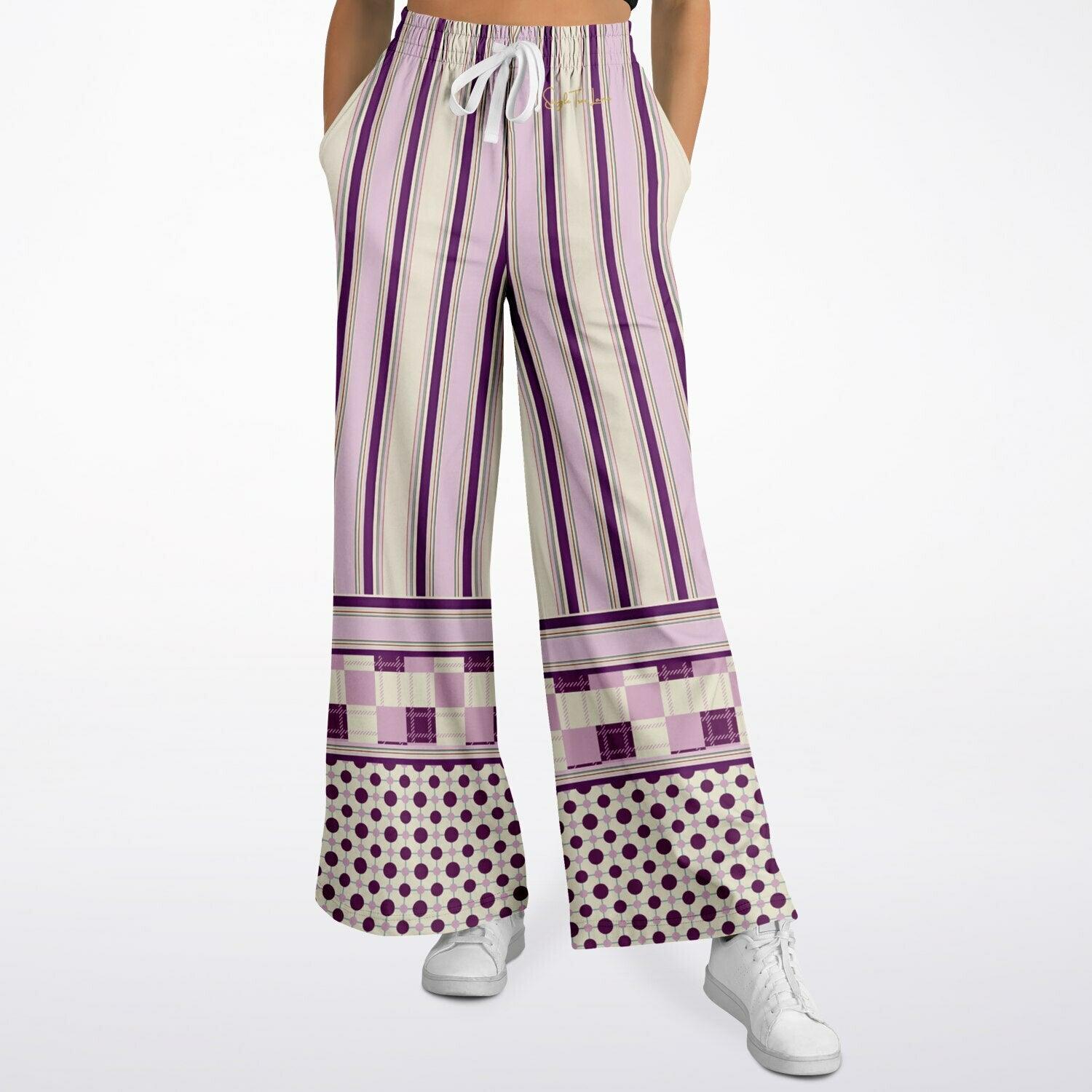 Maharani Bloom in Purple and Pink Stripe Eco-Poly Wide Leg Pants