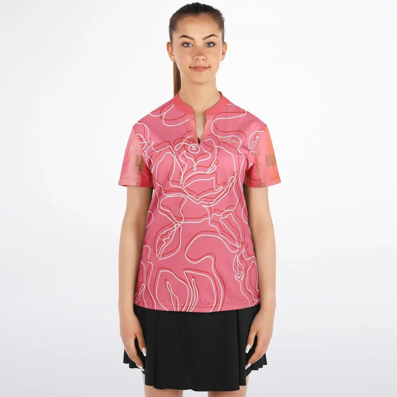 Sunsets in Coral Gables Abstract Floral Mandarin Collar Ladies Polo Golf Shirt