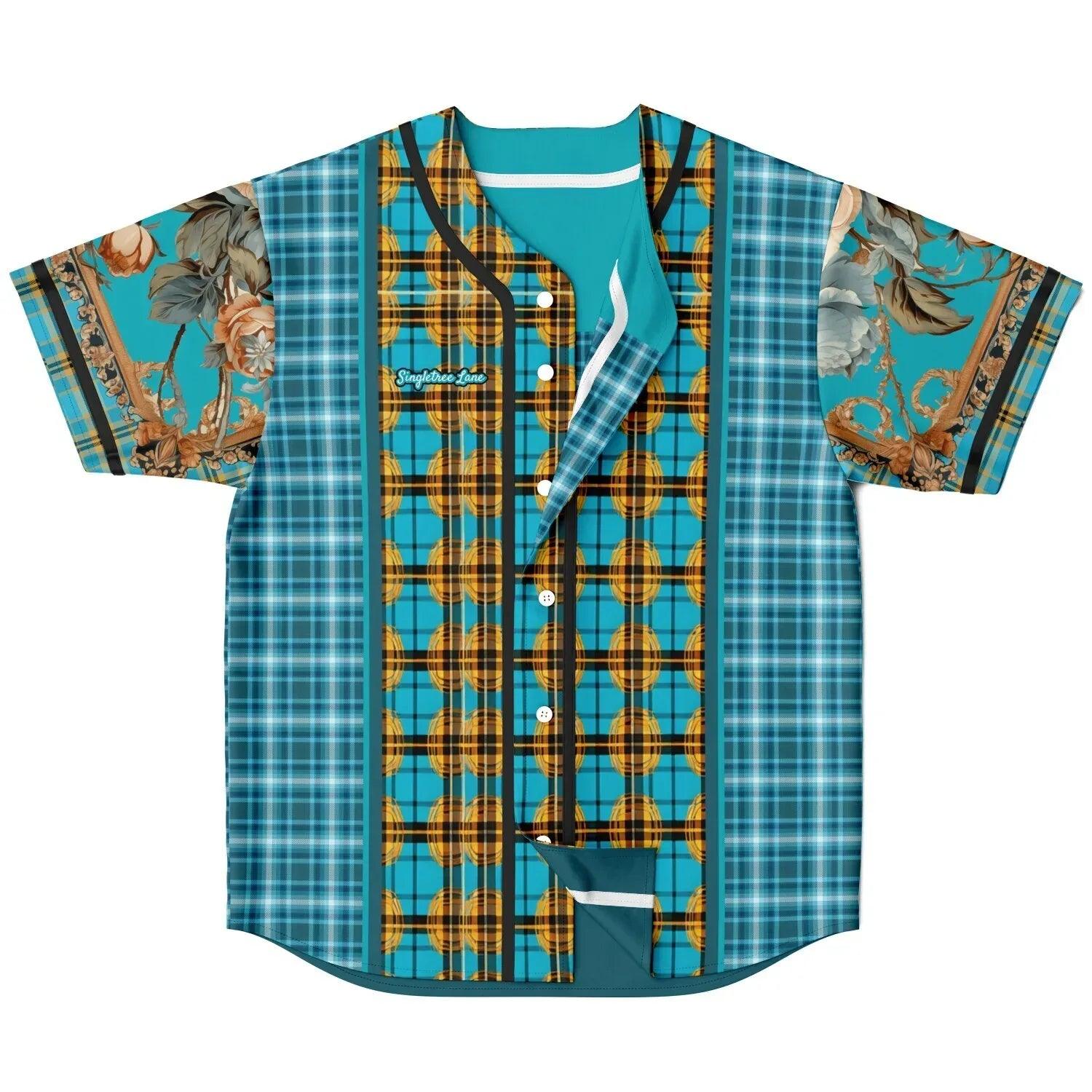 Maldives in the Background Plaid Geo Short Sleeve Eco-Poly Reversible Baseball Jersey