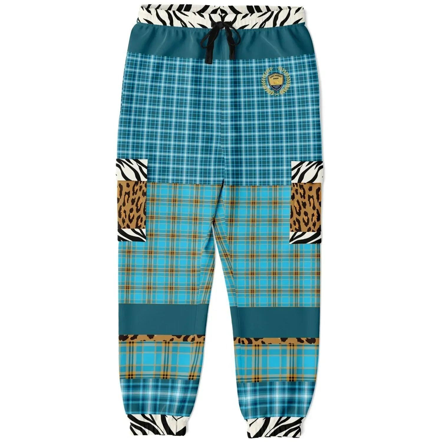 Maldives in the Background Blue Plaid Eco-Poly Unisex Cargo Joggers