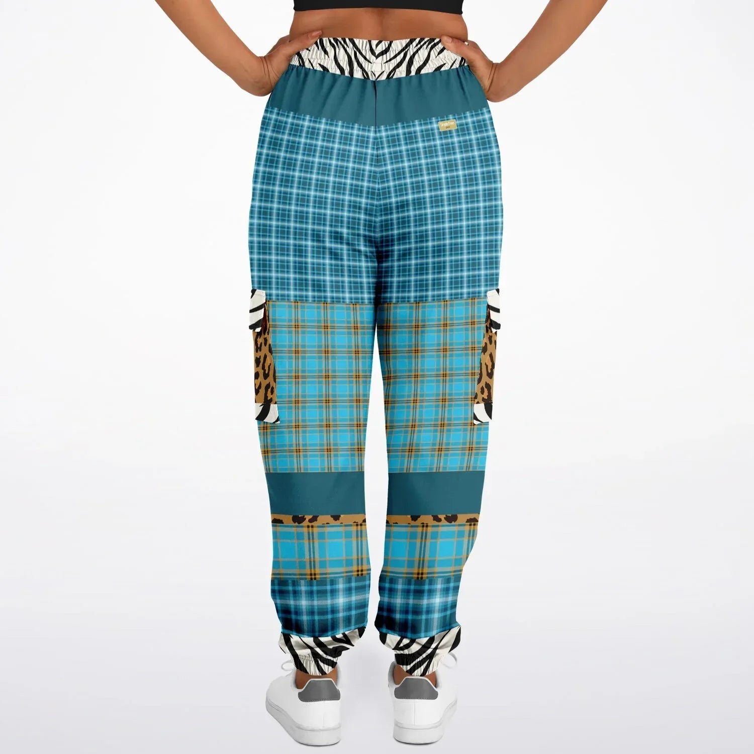 Maldives in the Background Blue Plaid Eco-Poly Unisex Cargo Joggers