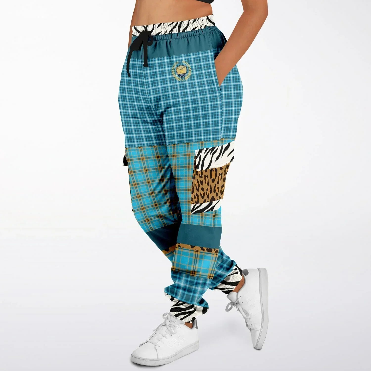 Maldives in the Background Blue Plaid Eco-Poly Unisex Cargo Joggers