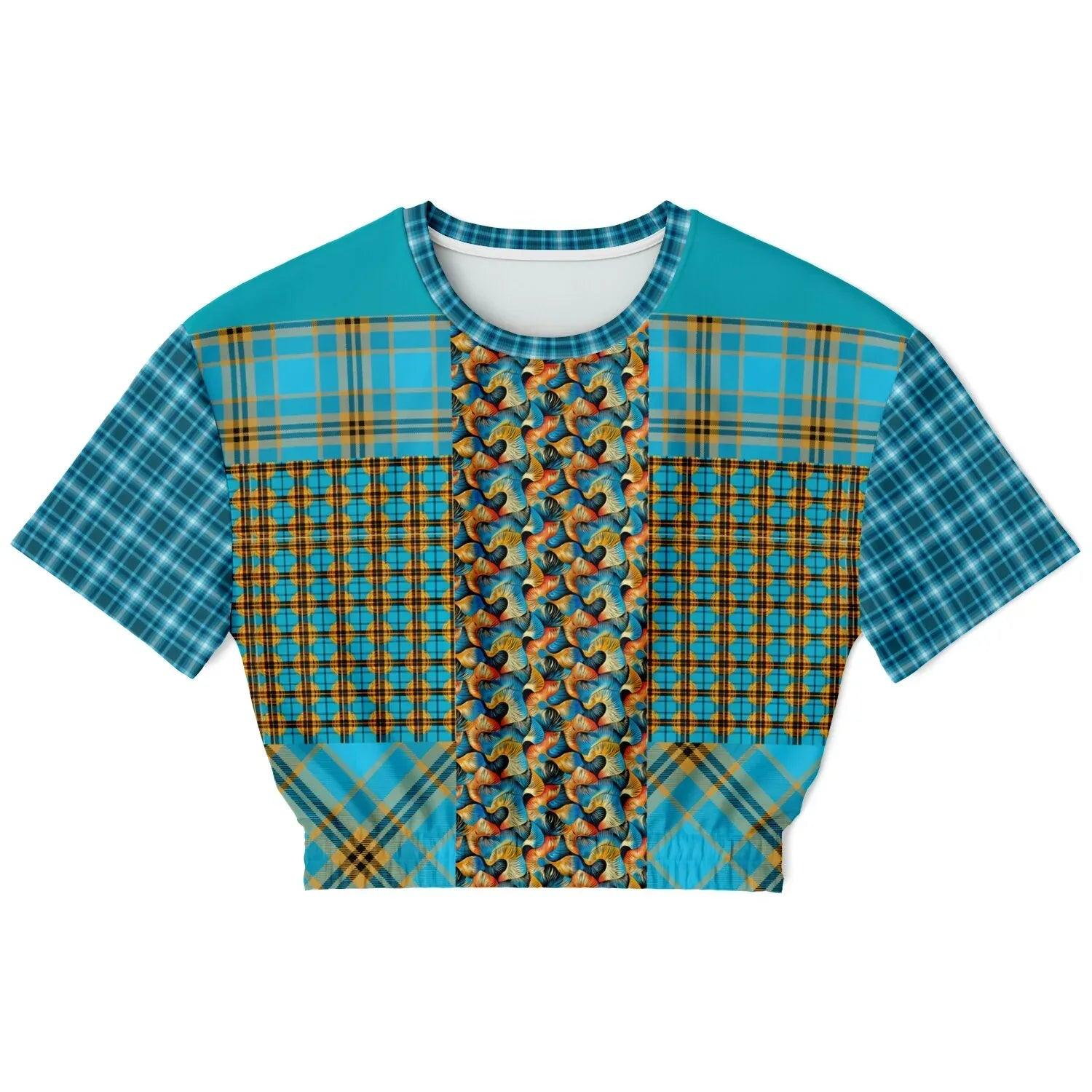 Maldives in the Background Plaid Geometric Eco-Poly Short Sleeve Cropped Pullover