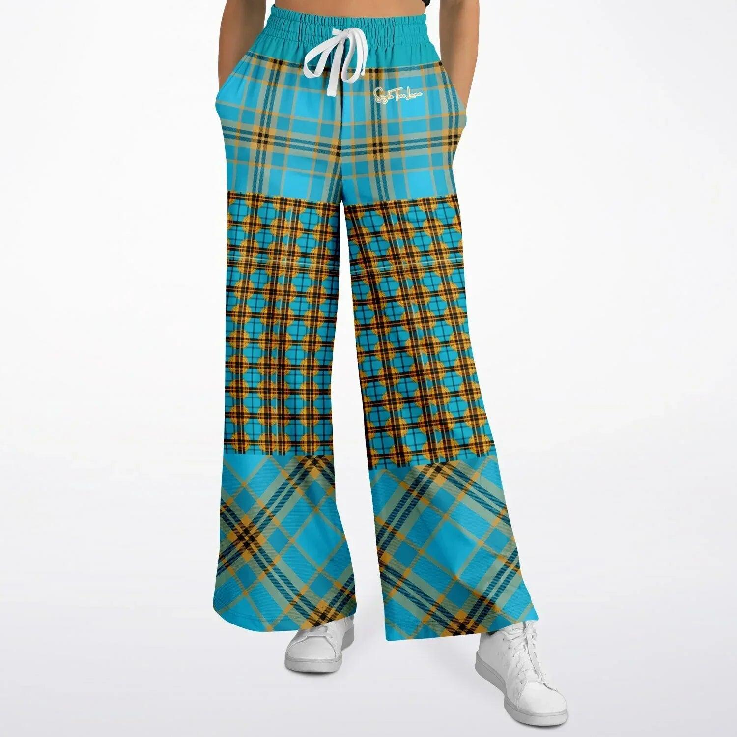 Maldives in the Background Plaid Geo Eco-Poly Wide Leg Pants