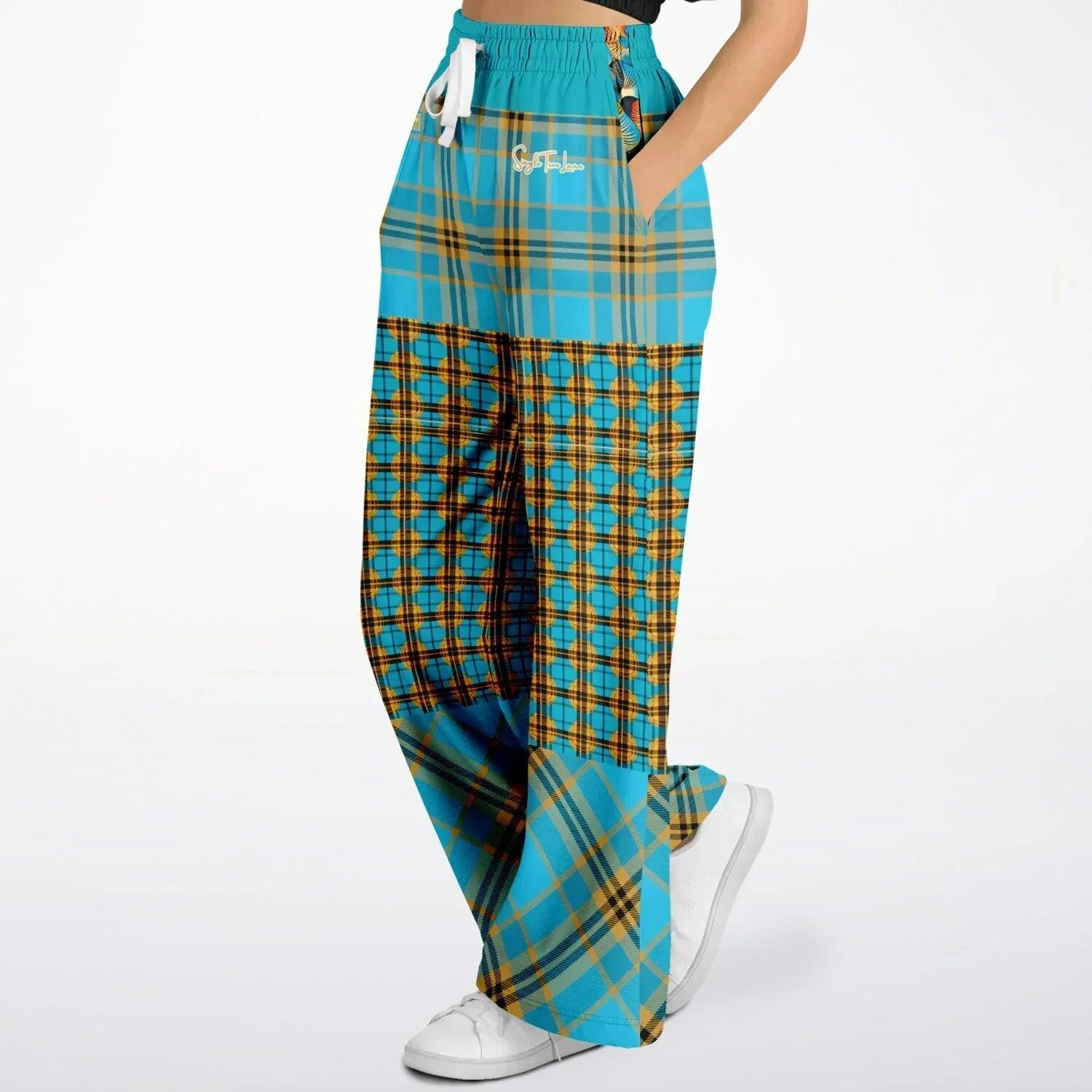 Maldives in the Background Plaid Geo Eco-Poly Wide Leg Pants