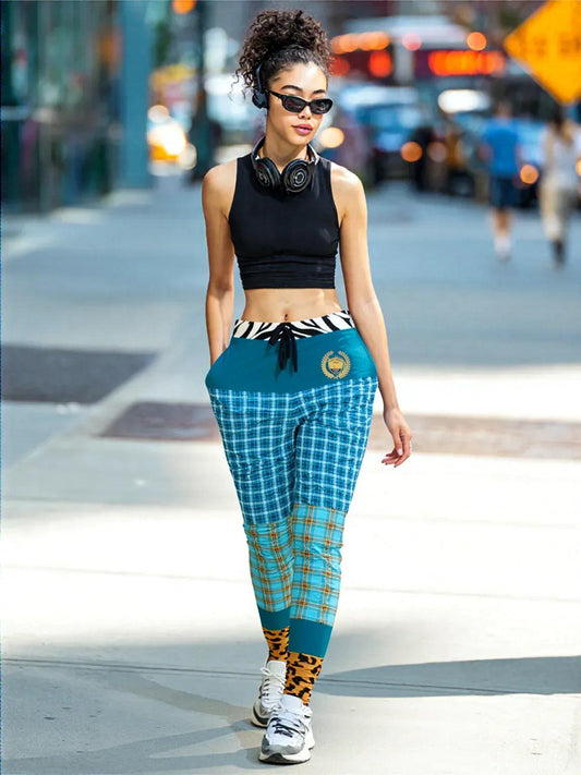 Maldives in the Background Blue Plaid Eco-Poly Joggers