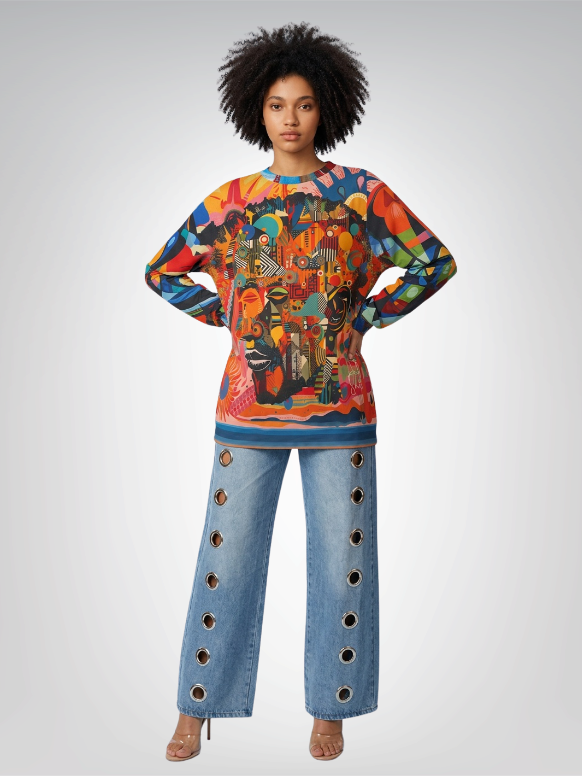 Man of Two Faces Patchwork Print Unisex Sweatshirt (Gold Label)