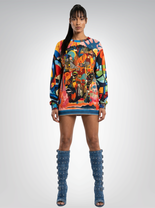 Man of Two Faces Patchwork Print Unisex Sweatshirt (Gold Label)