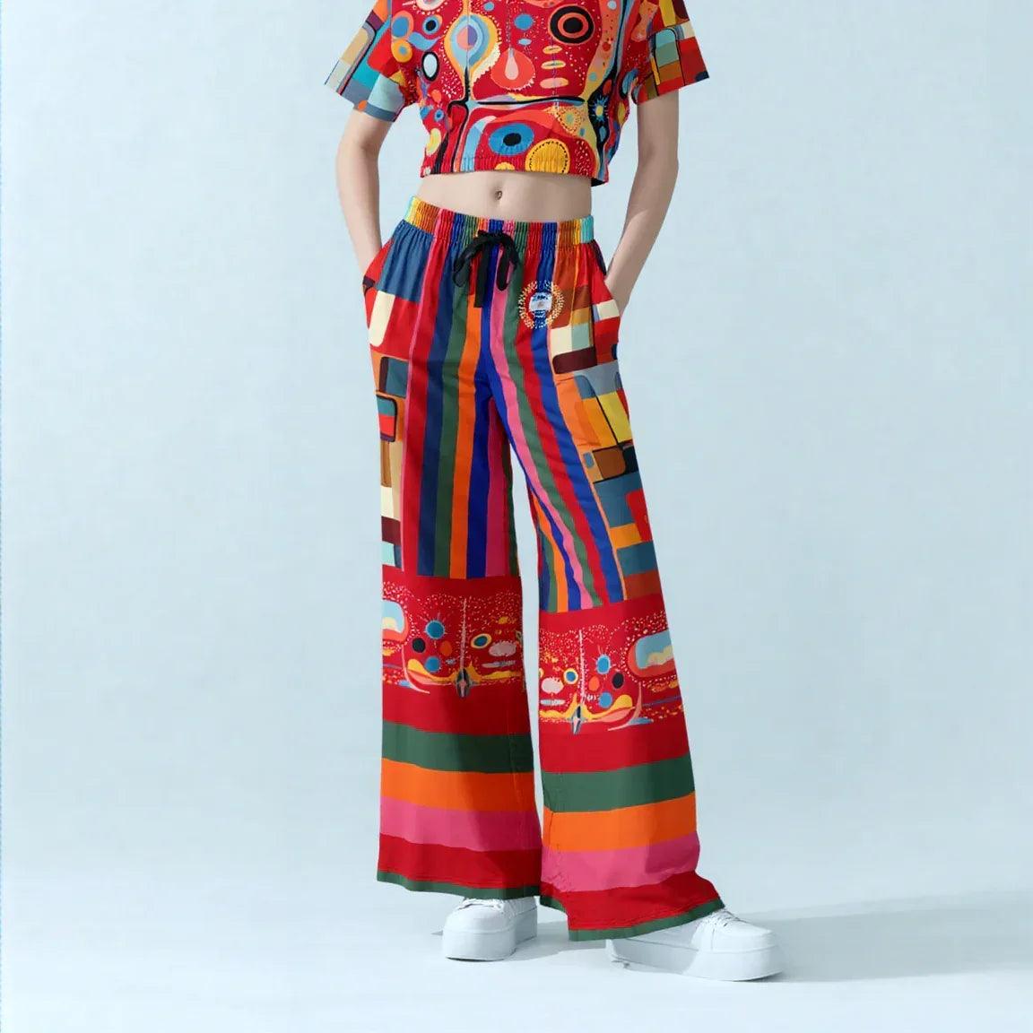 Mardi Gras in Brazil Abstract Geo Eco-Poly Wide Leg Pants