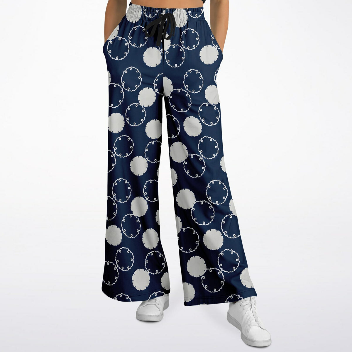 Maru Circle in Blue and Grey Geometric Eco-Poly Wide Leg Pants