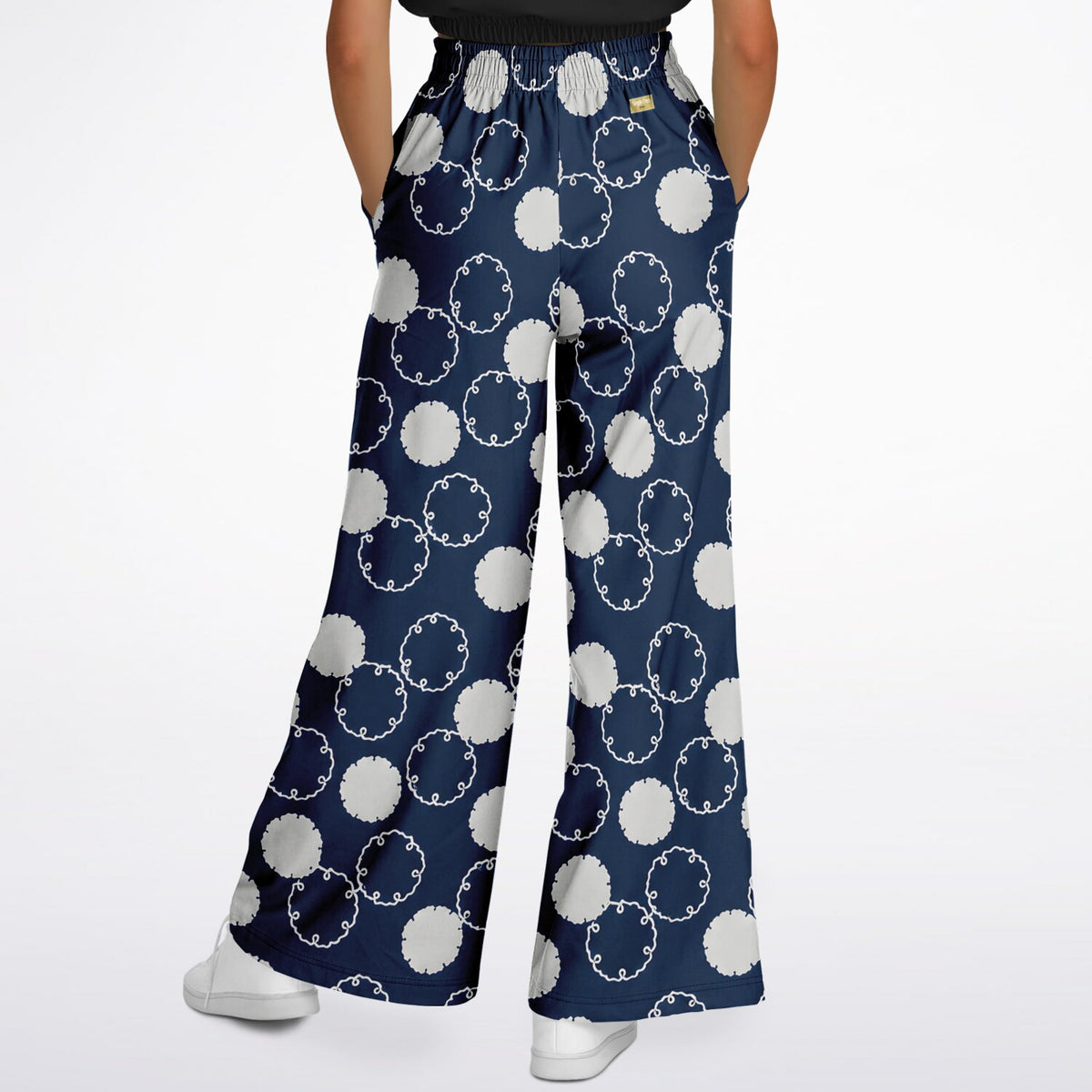 Maru Circle in Blue and Grey Geometric Eco-Poly Wide Leg Pants