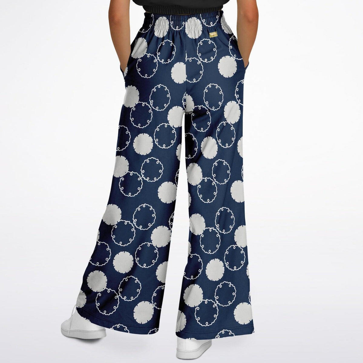 Maru Circle in Blue and Grey Geometric Eco-Poly Wide Leg Pants