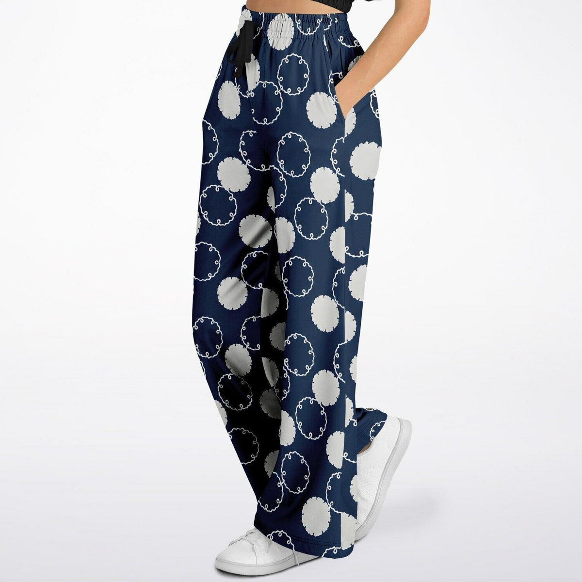 Maru Circle in Blue and Grey Geometric Eco-Poly Wide Leg Pants