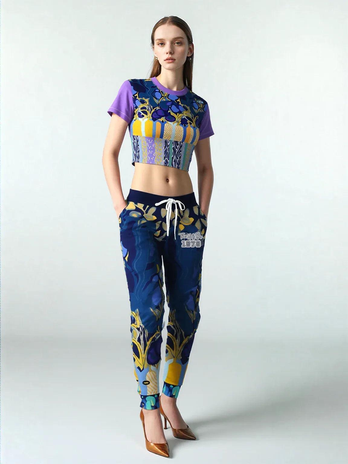 Mass Hypnosis Blue Abstract Floral Eco-Poly Unisex Joggers