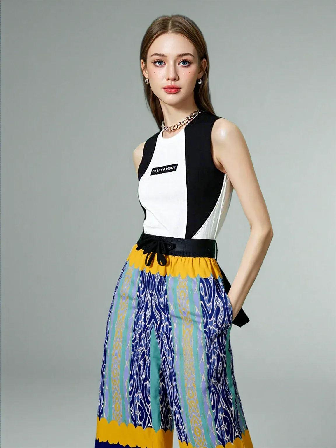 Mass Hypnosis Abstract Floral Stripe Eco-Poly Wide Leg Pants