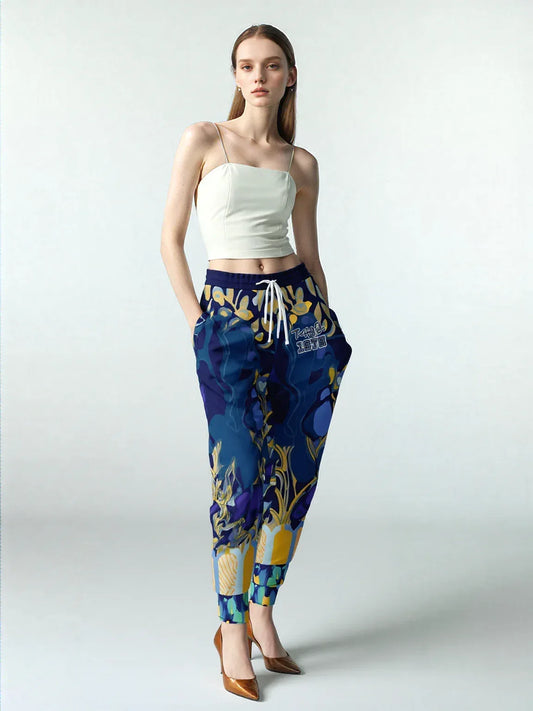 Mass Hypnosis Blue Abstract Floral Eco-Poly Unisex Joggers