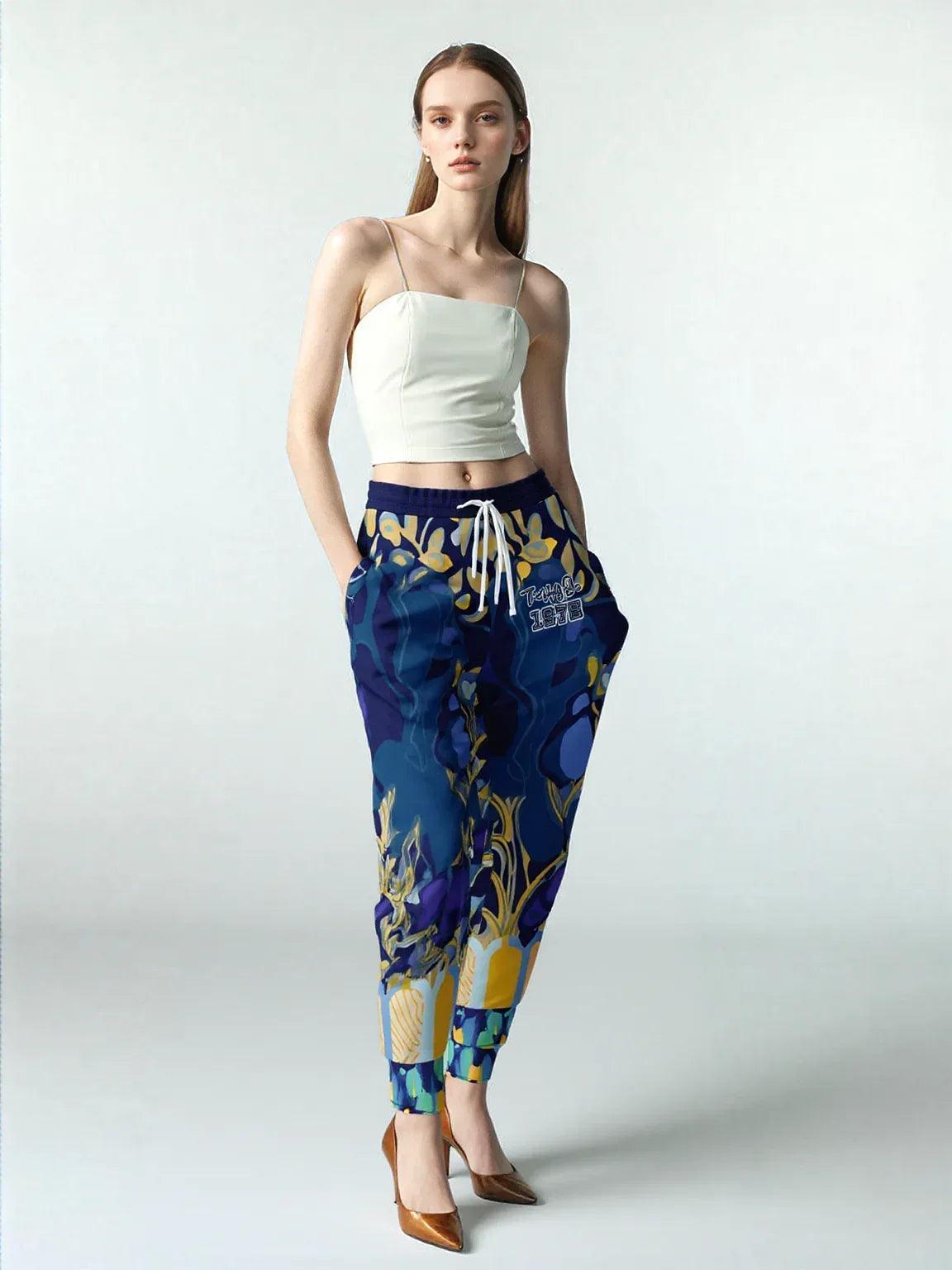 Mass Hypnosis Blue Abstract Floral Eco-Poly Unisex Joggers