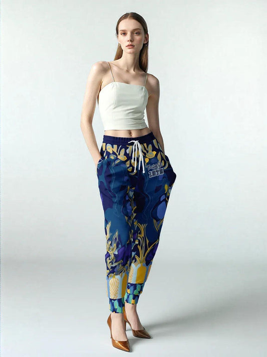 Mass Hypnosis Blue Abstract Floral Eco-Poly Unisex Joggers