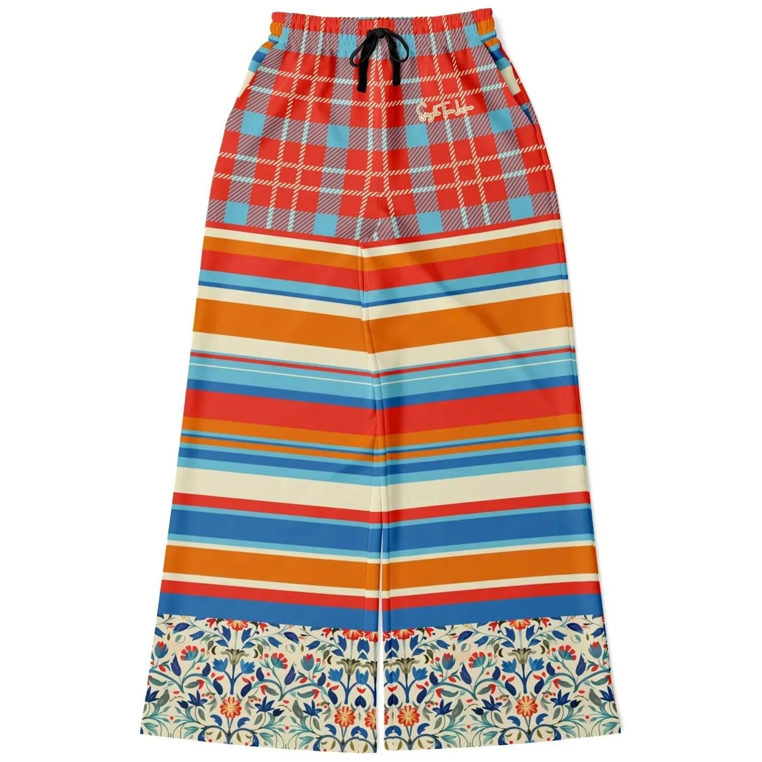 Meet Me in Andalusia Floral Plaid Eco-Poly Wide Leg Pants