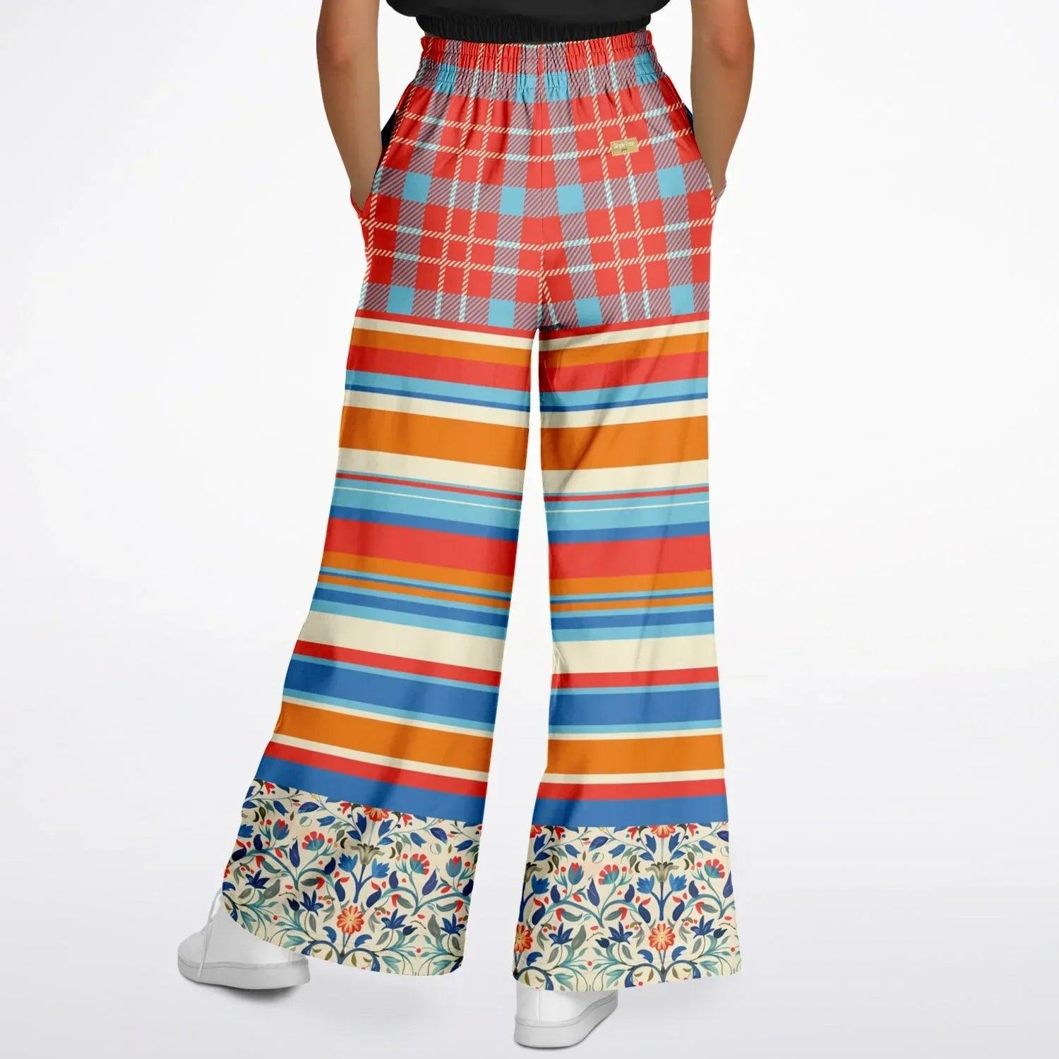 Meet Me in Andalusia Floral Plaid Eco-Poly Wide Leg Pants