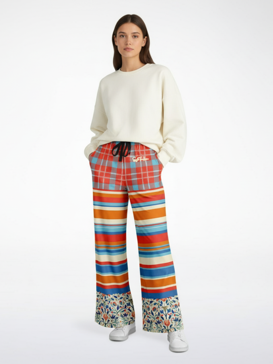 Meet Me in Andalusia Floral Plaid Eco-Poly Wide Leg Pants