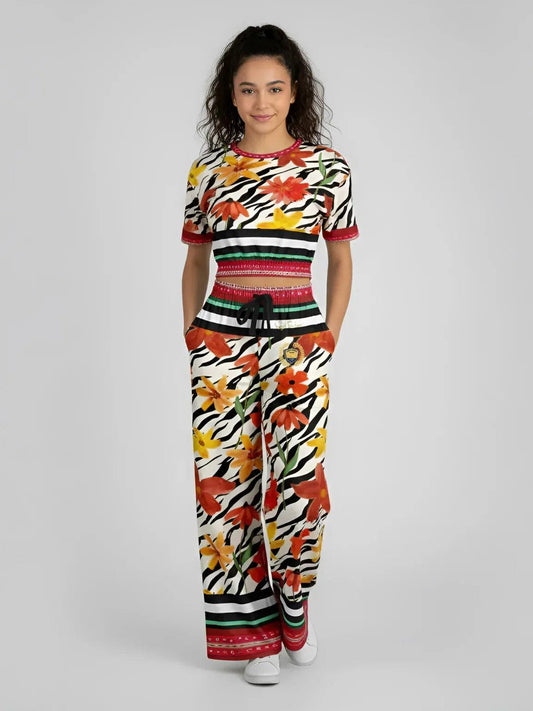 Meet Me in Tangiers in Floral Stripe Eco-Poly Wide Leg Pants