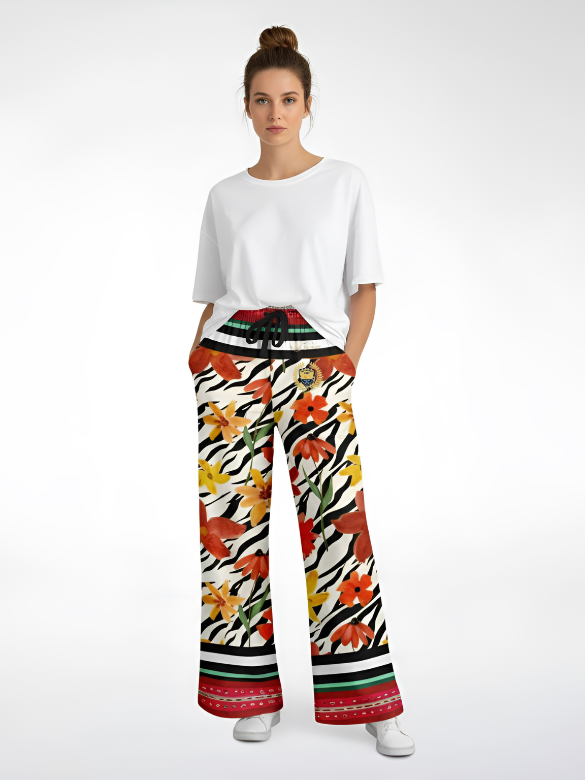Meet Me in Tangiers in Floral Stripe Eco-Poly Wide Leg Pants