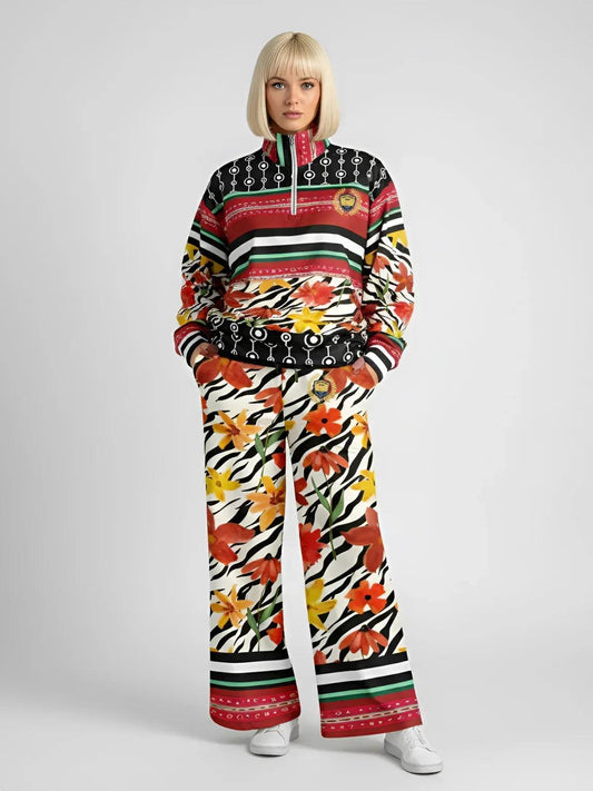Meet Me in Tangiers in Striped Floral Heavyweight Oversized Quarter Zip Sweatshirt
